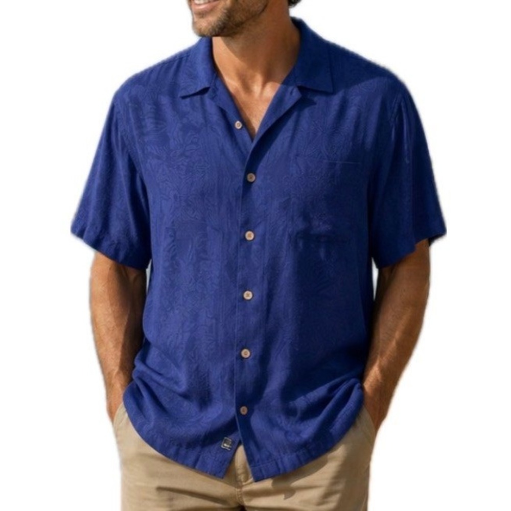 Caribbean Joe Blue Rayon Floral Button Down Shirt. Men's Size XXL.
